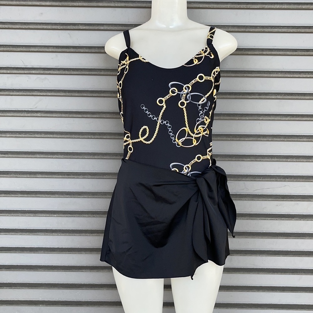 Addition Elle Gold Chain Sarong Swimdress One Piece Swimsuit NWOT Size 14